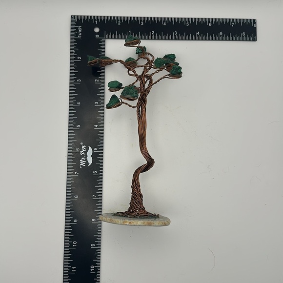 Natural raw malachite wire tree on natural agate slab - Picture 4 of 5